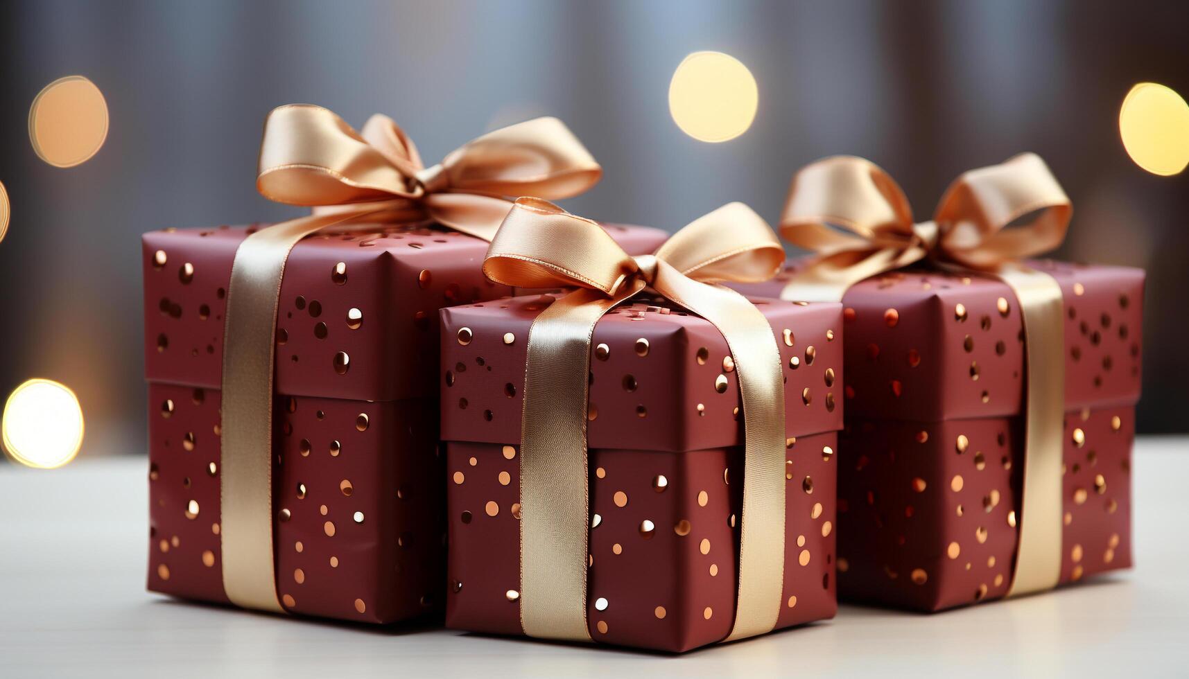 AI generated A golden gift box wrapped in shiny yellow wrapping paper generated by AI photo