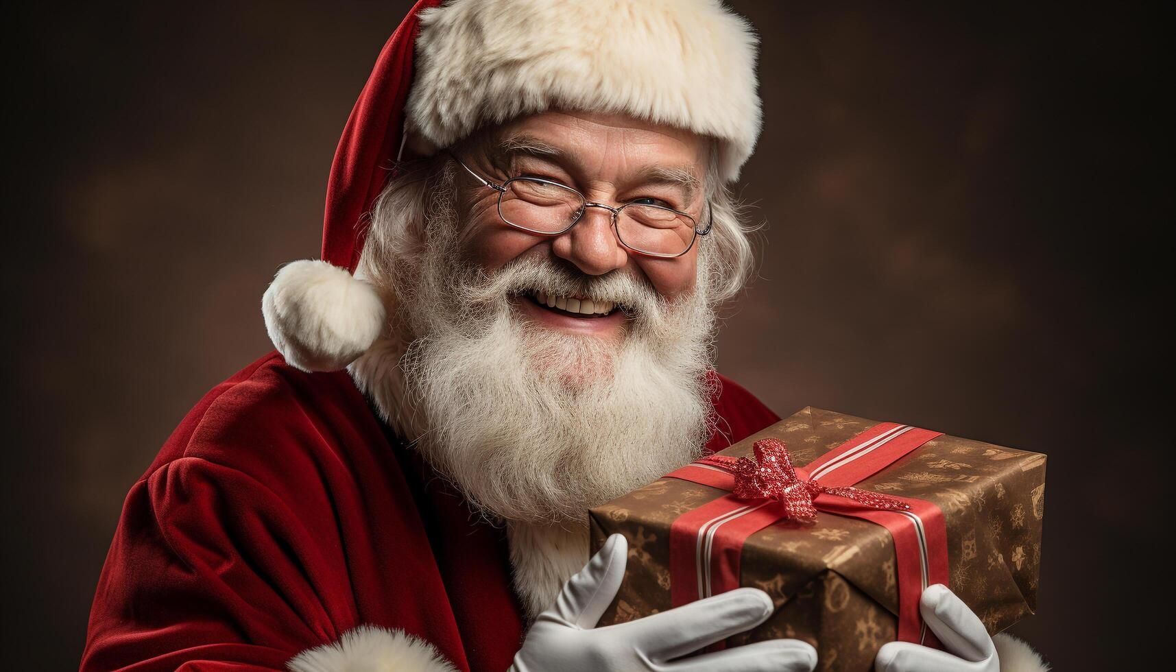 AI generated Smiling senior men holding gift, celebrating winter season with joy generated by AI photo