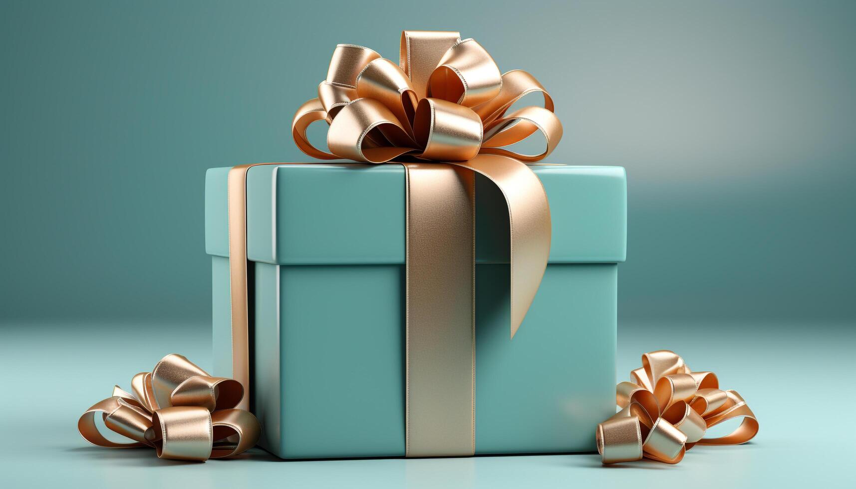 AI generated A shiny gold gift box wrapped in festive wrapping paper generated by AI photo