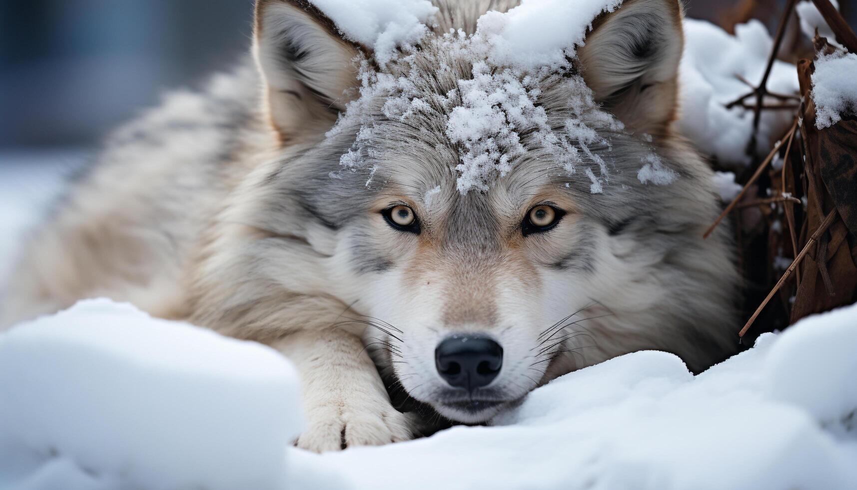 AI generated Cute puppy sitting in snow, looking at camera with obedience generated by AI photo