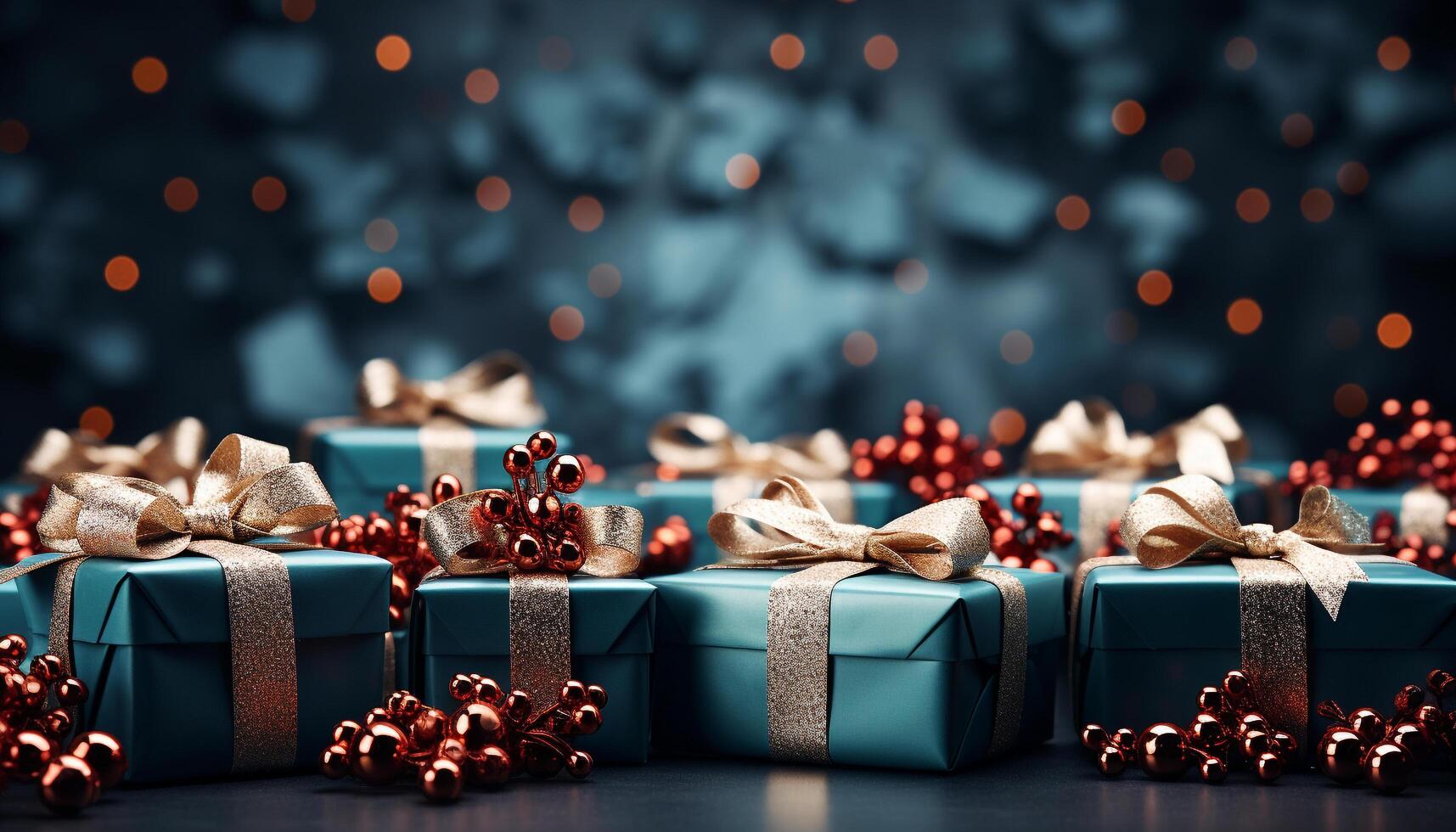 AI generated A shiny gift box wrapped in gold, glowing with celebration generated by AI photo