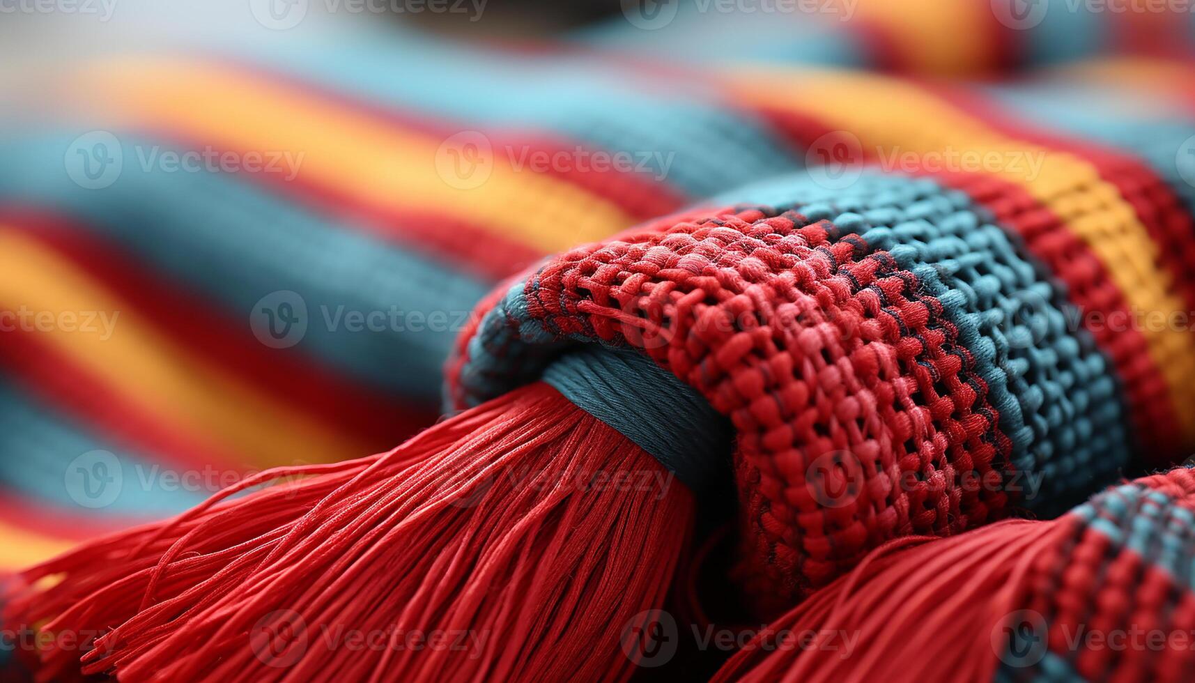 AI generated Woven wool pattern, multi colored fashion, homemade decoration, blue embroidery generated by AI photo