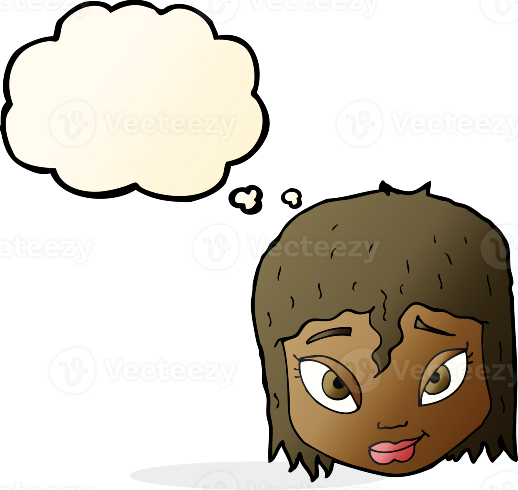 cartoon female face with thought bubble png