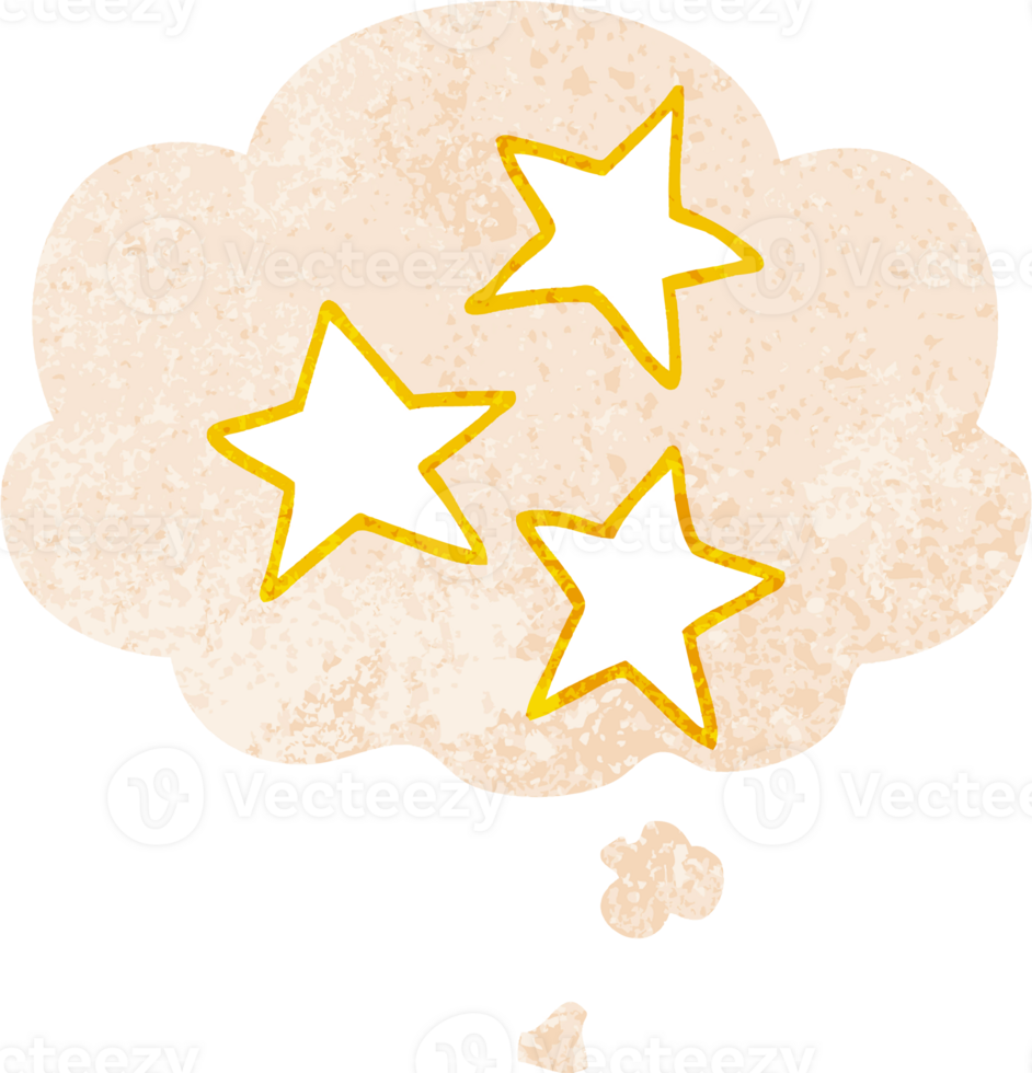cartoon stars with thought bubble in grunge distressed retro textured style png