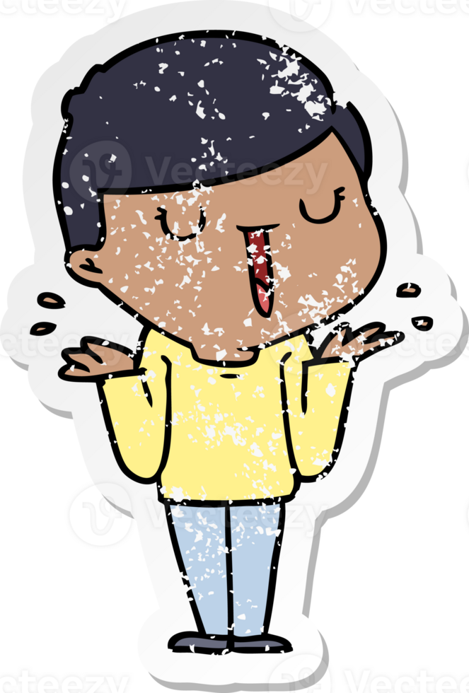 distressed sticker of a cartoon happy boy with no worries png
