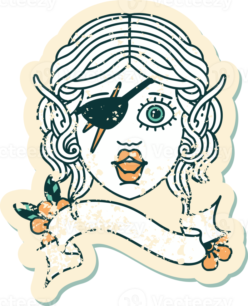 Retro Tattoo Style elf rogue character face png
