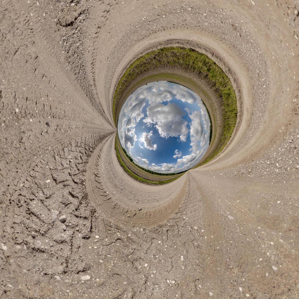 blue hole sphere little planet inside gravel sand round frame background photo