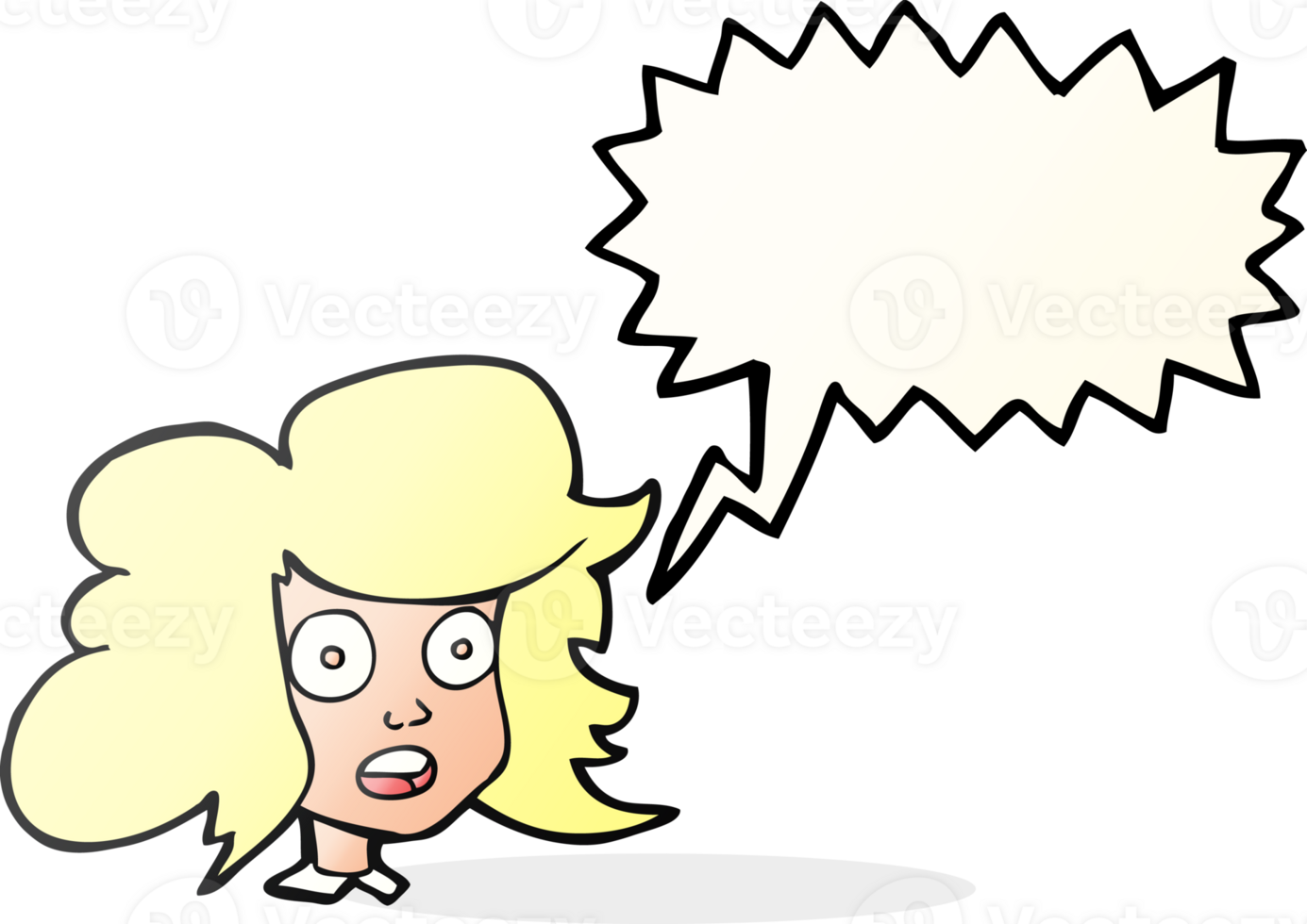 hand drawn speech bubble cartoon surprised female face png