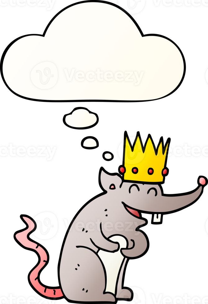 cartoon rat king laughing with thought bubble in smooth gradient style png
