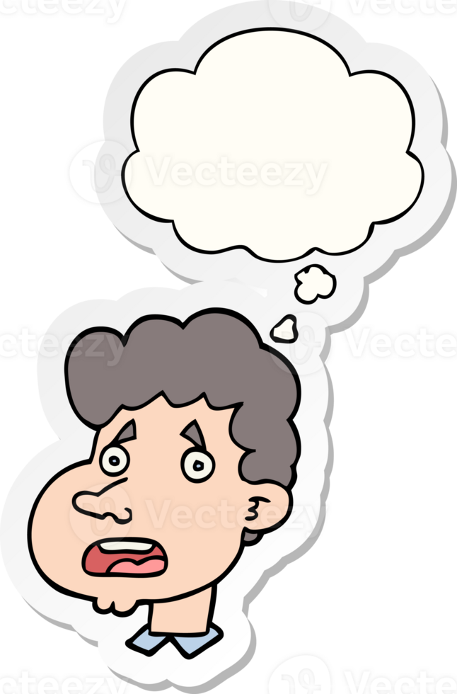 cartoon shocked man with thought bubble as a printed sticker png