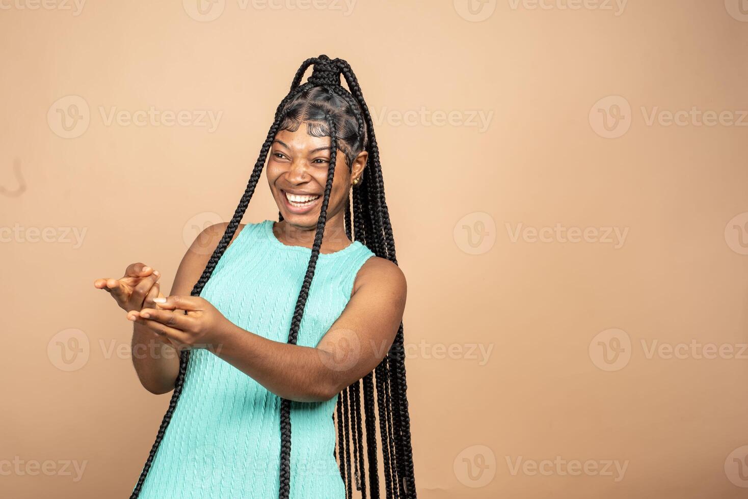 Surprised Black Woman Screaming In Excitement Posing photo
