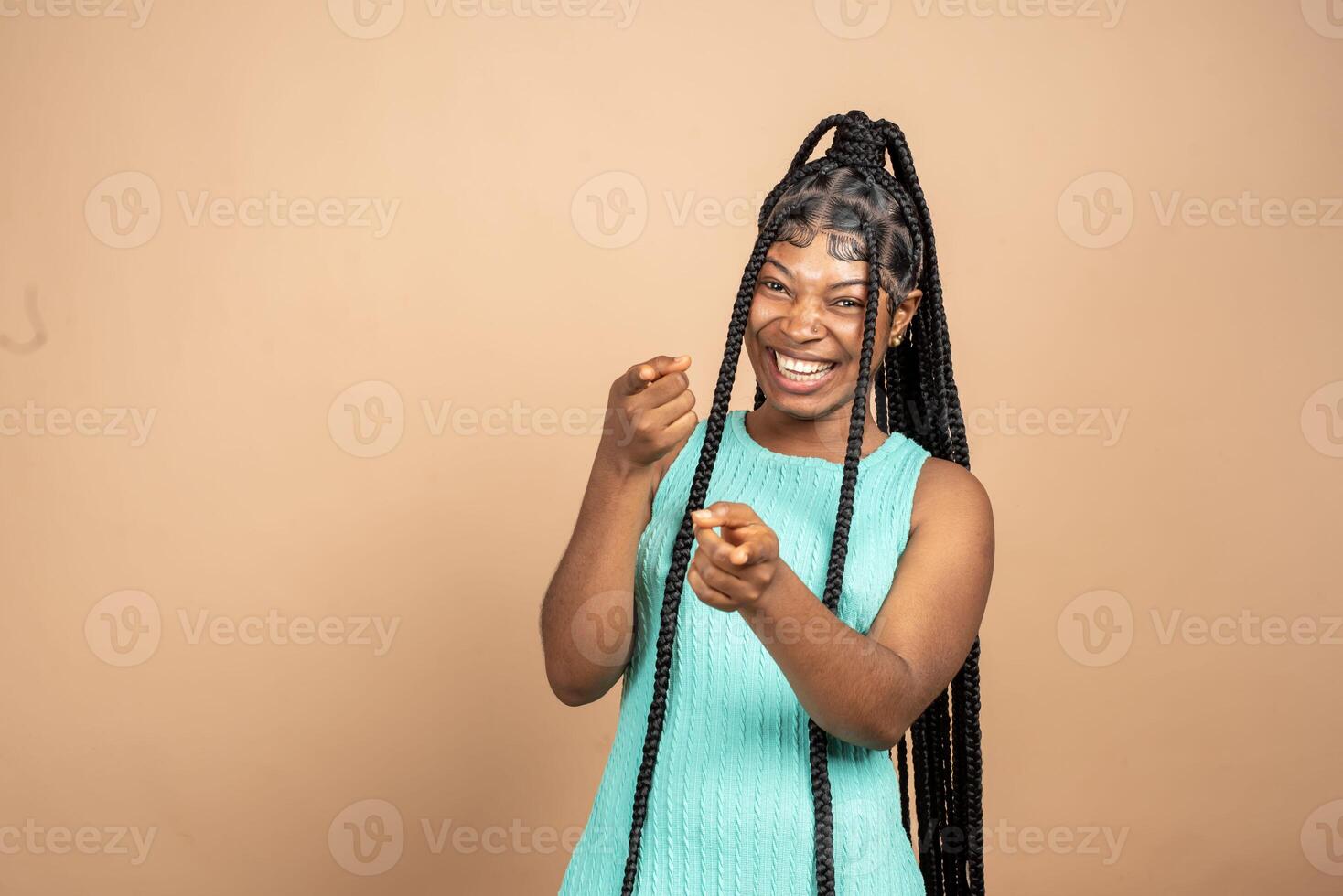 Surprised Black Woman Screaming In Excitement Posing photo