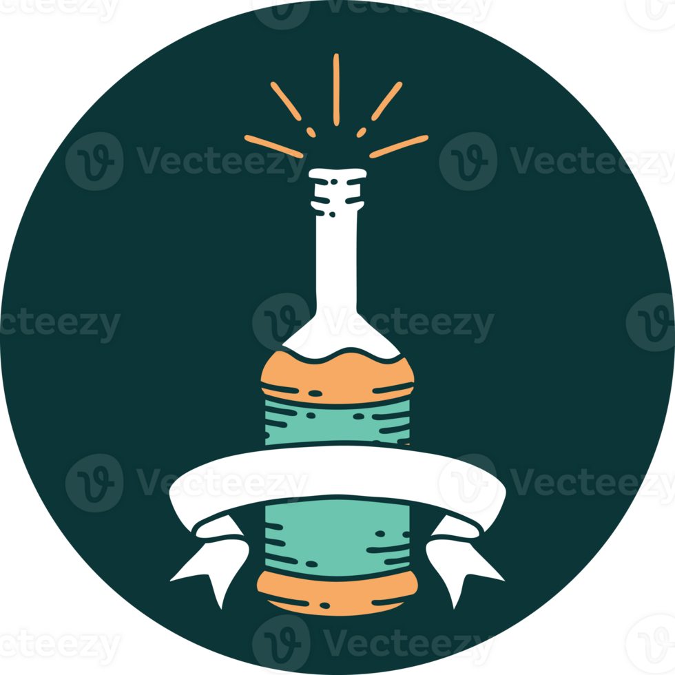icon of a tattoo style beer bottle png