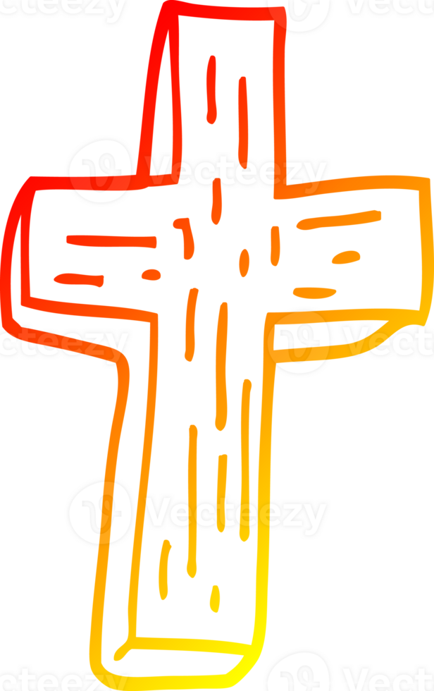 warm gradient line drawing of a cartoon wooden cross png