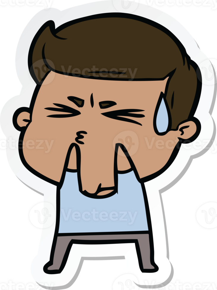 sticker of a cartoon man sweating png