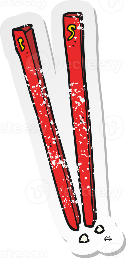 retro distressed sticker of a cartoon chopsticks png