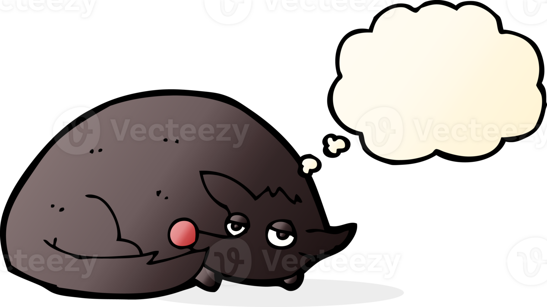 cartoon curled up dog with thought bubble png