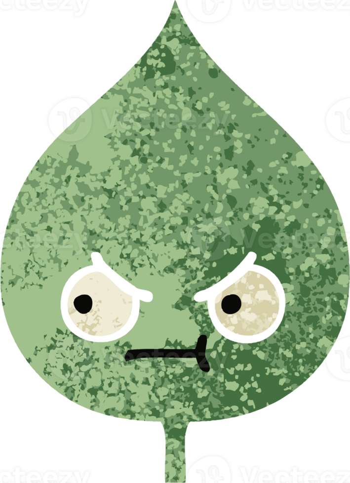 retro illustration style cartoon of a expressional leaf png