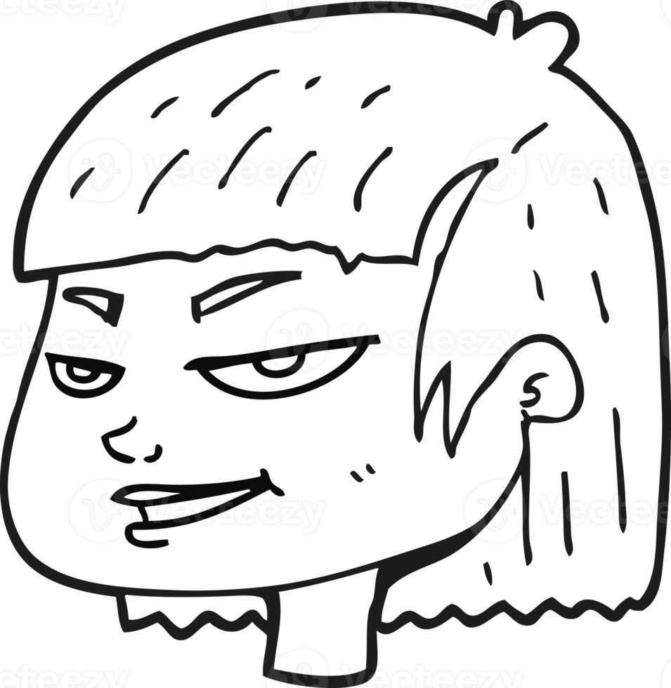 hand drawn black and white cartoon mean looking girl png