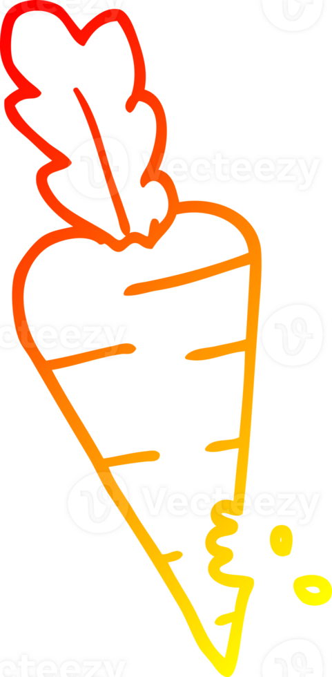 warm gradient line drawing of a cartoon carrot with bite marks png