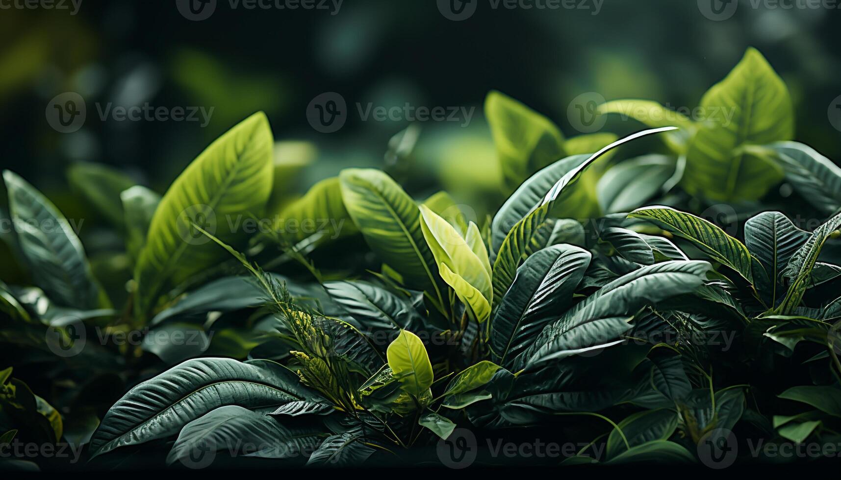 AI generated Fresh green leaves grow in the vibrant tropical rainforest generated by AI photo