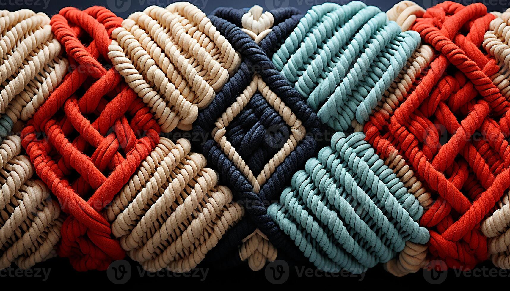 AI generated Twisted rope, tied knot, sailing yacht, colorful spools, woven thread generated by AI photo