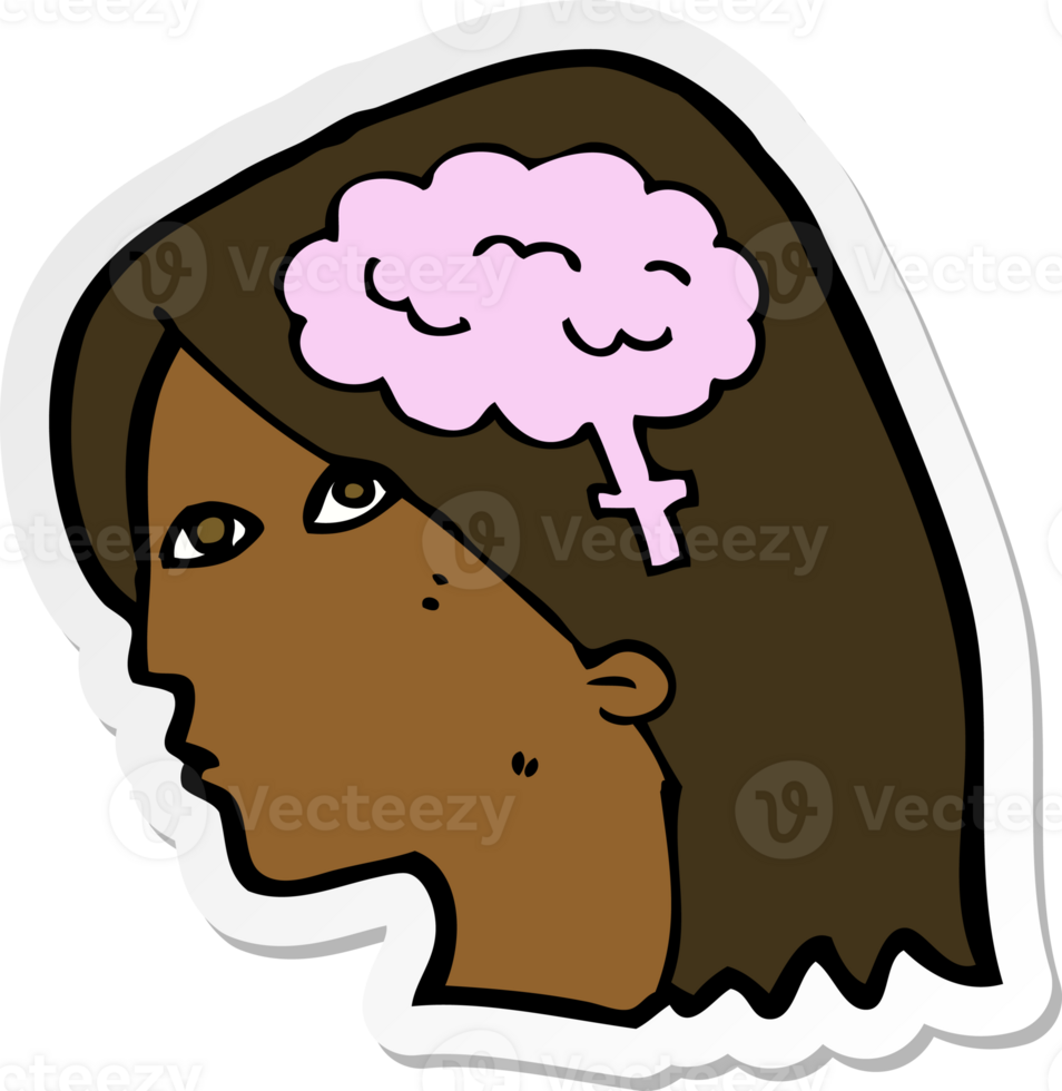 sticker of a cartoon female head with brain symbol png