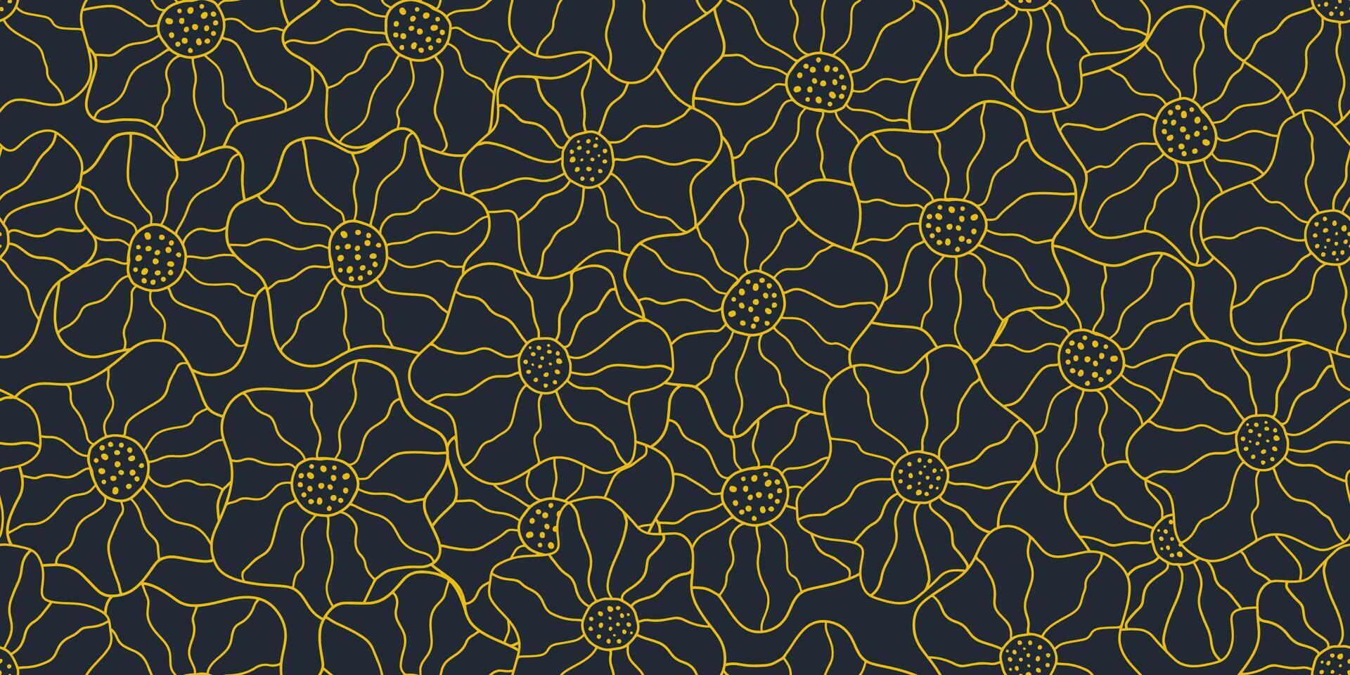 Seamless pattern golden flower hand drawn for textile design, wallpaper, stationery, home decor, packaging, background, art and crafts. vector