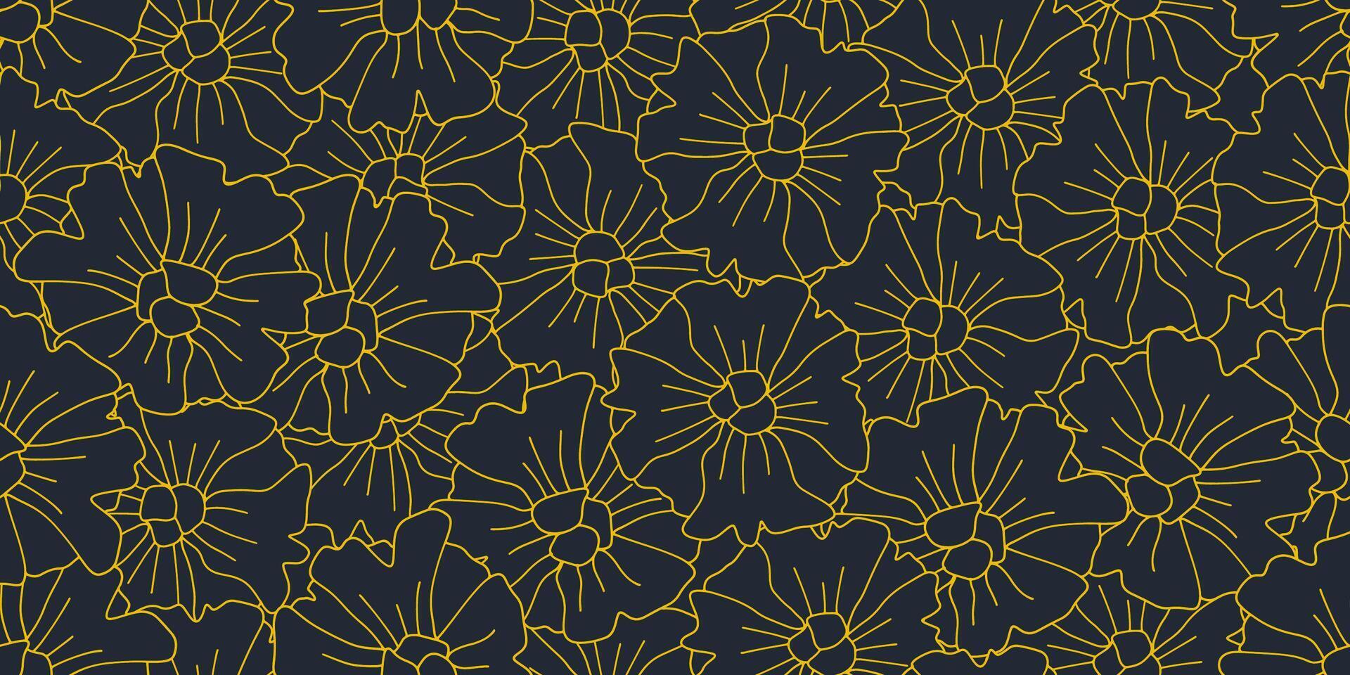 Seamless pattern golden flower hand drawn for textile design, wallpaper, stationery, home decor, packaging, background, art and crafts. vector