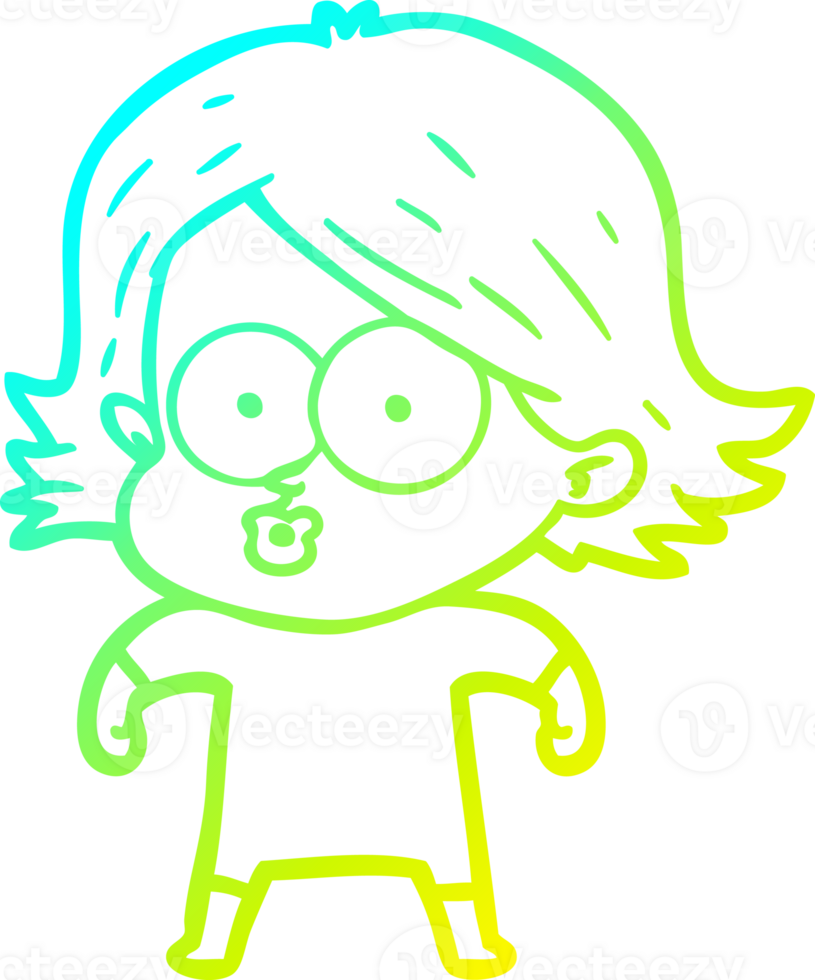 cold gradient line drawing of a cartoon girl pouting png