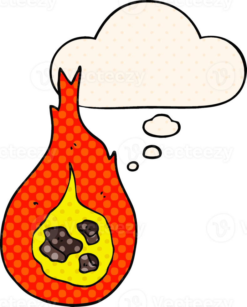 cartoon fireball with thought bubble in comic book style png