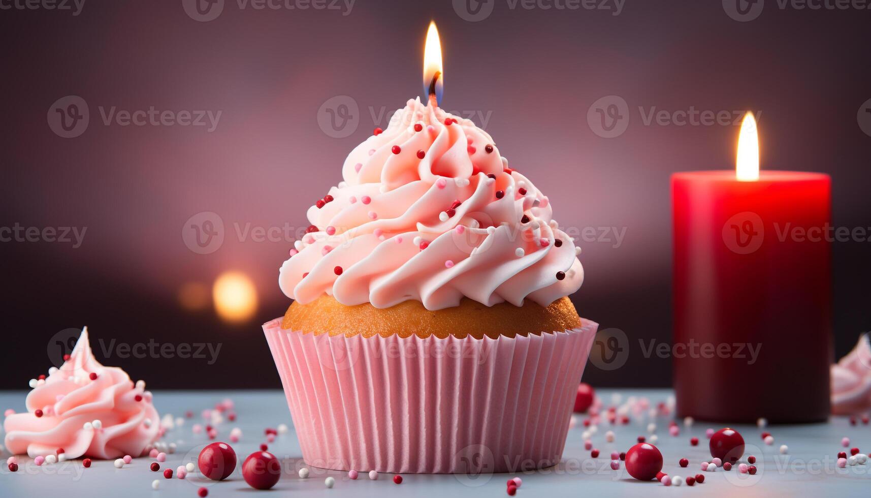 AI generated Birthday celebration with homemade chocolate cupcake and strawberry decoration generated by AI photo
