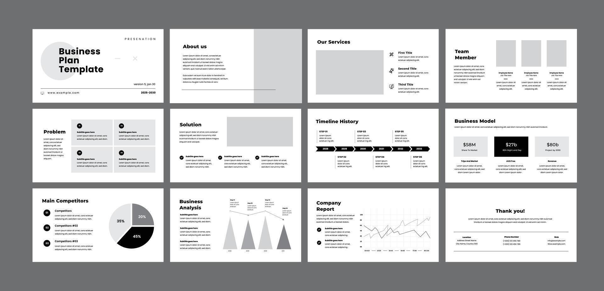 Business Plan Presentation Layout Business plan powerpoint presentation. vector