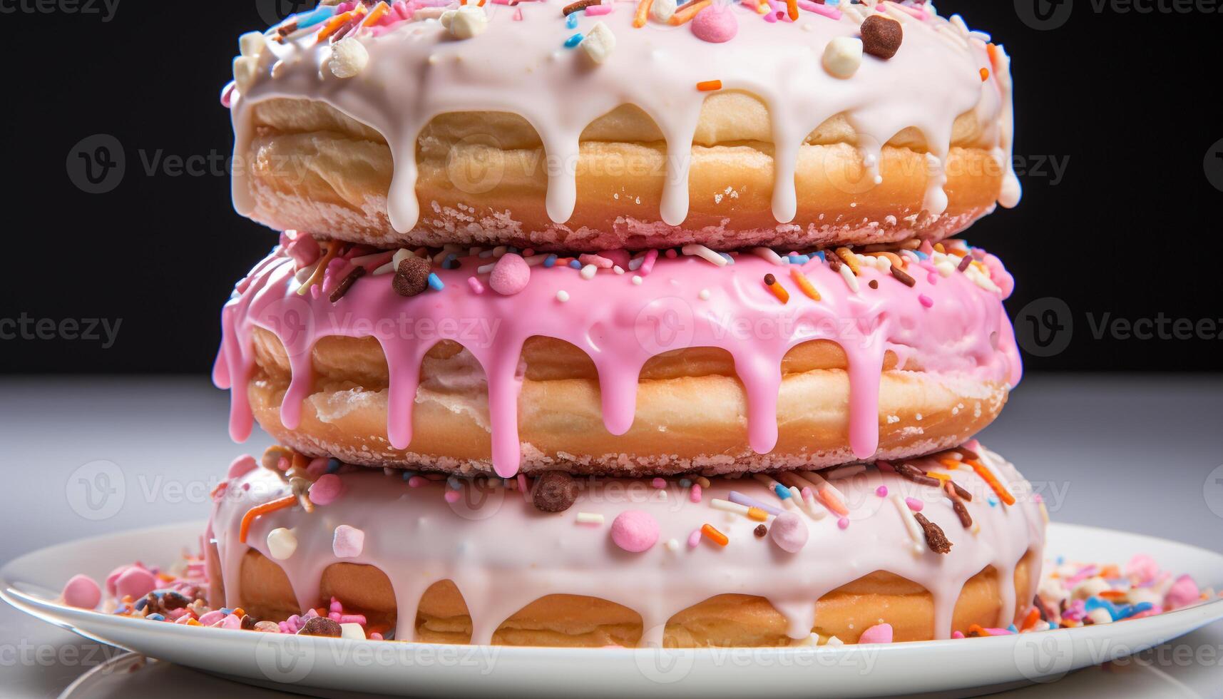 ai generado hecho en casa cumpleaños rosquilla pila, un dulce tentación de alegría generado por ai foto