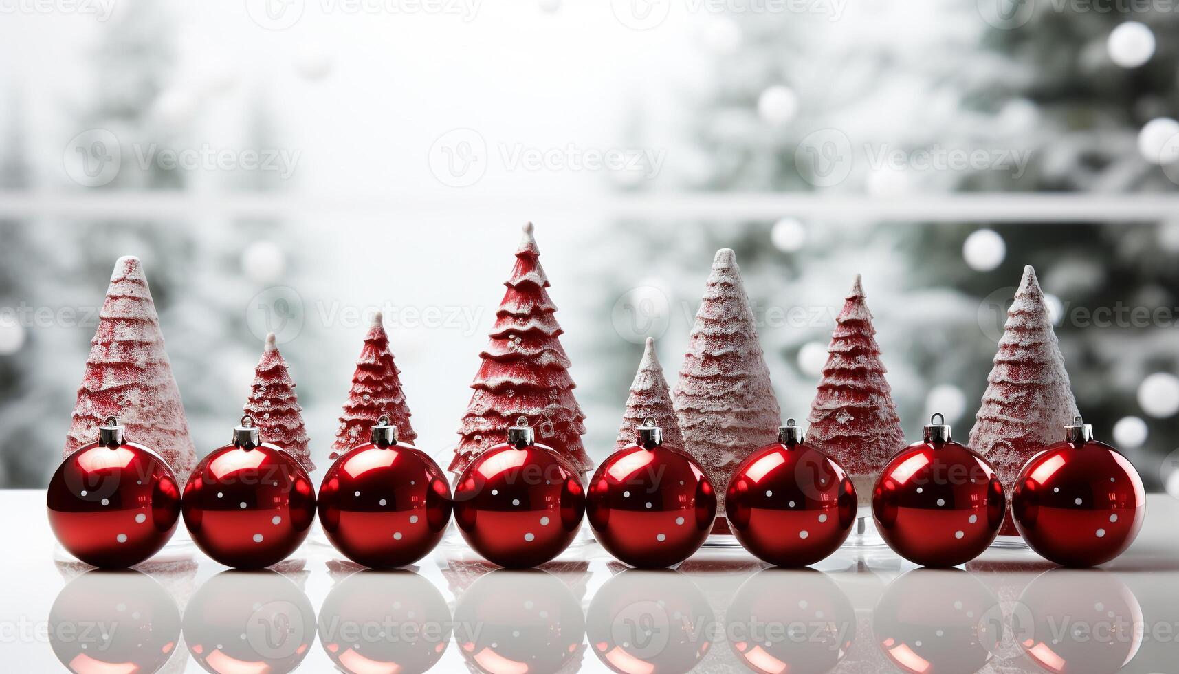 AI generated Winter celebration Christmas ornament decoration, snow, glowing gift reflection generated by AI photo