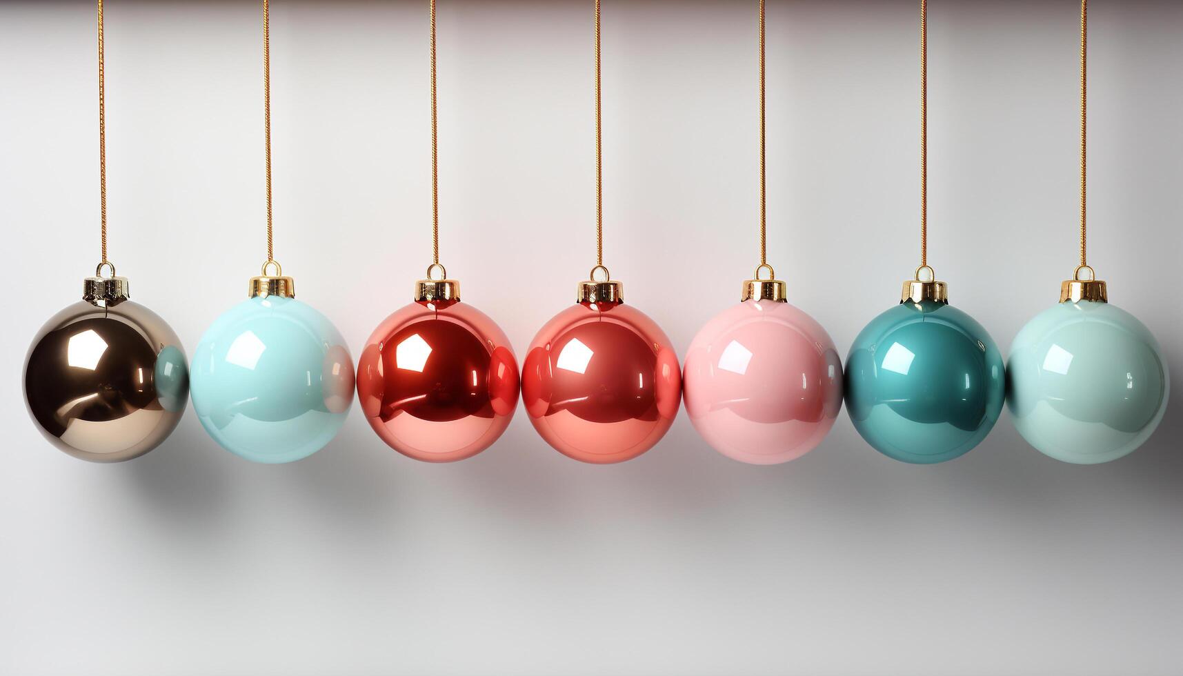 AI generated Winter celebration shiny gold ornament hanging on snowy background generated by AI photo