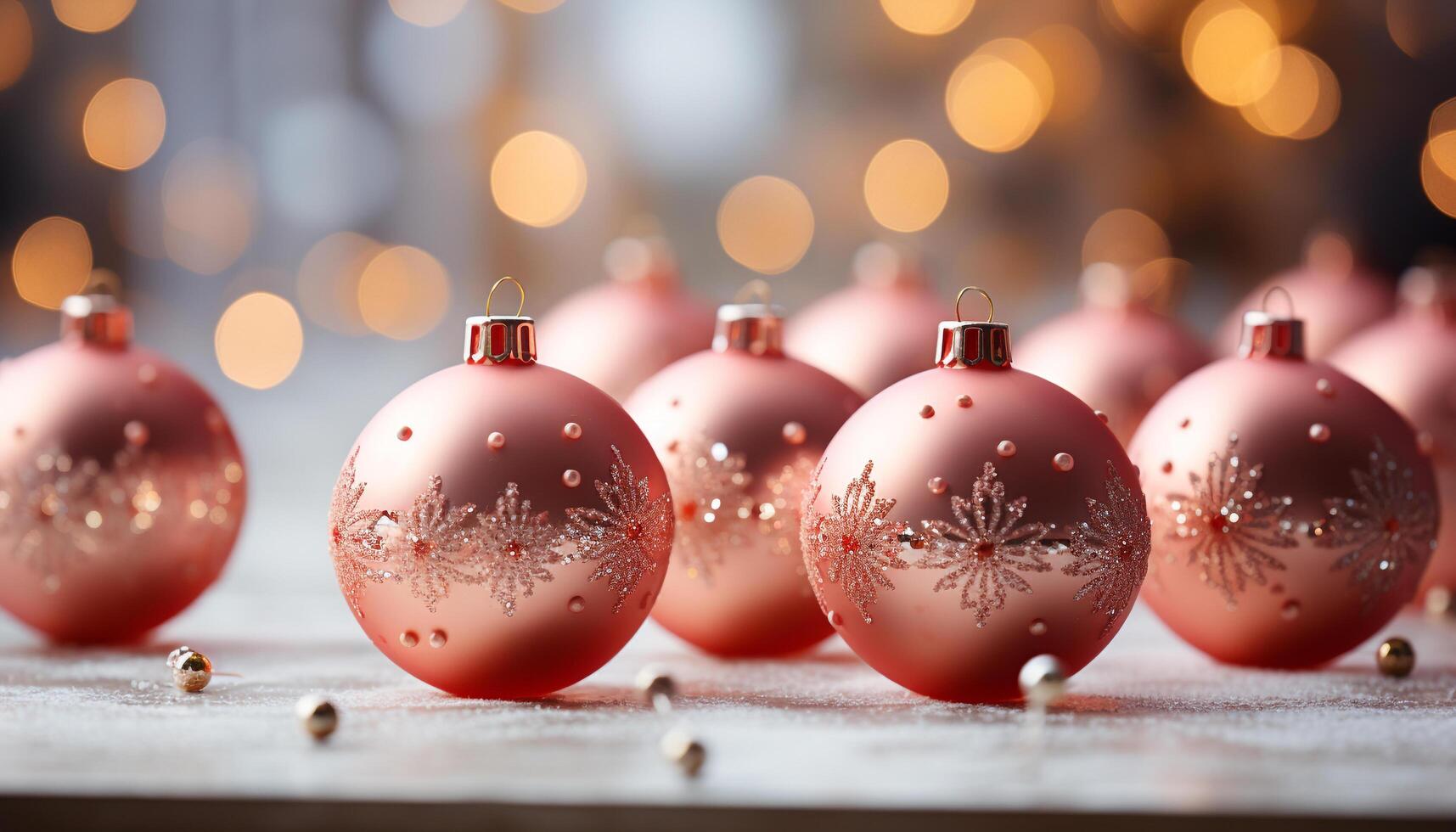 AI generated Christmas ornament decoration glowing in the dark, snowflake snow background generated by AI photo