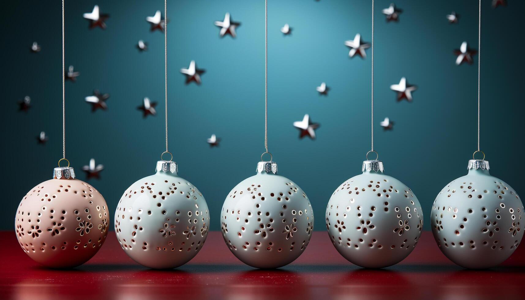 AI generated Winter celebration snowflake ornament decorates shiny Christmas tree generated by AI photo