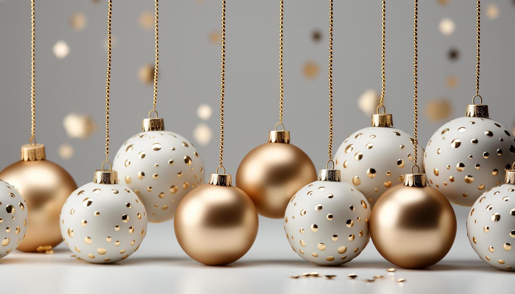 AI generated Christmas ornament decoration in gold, celebrating winter season with shiny spheres generated by AI photo