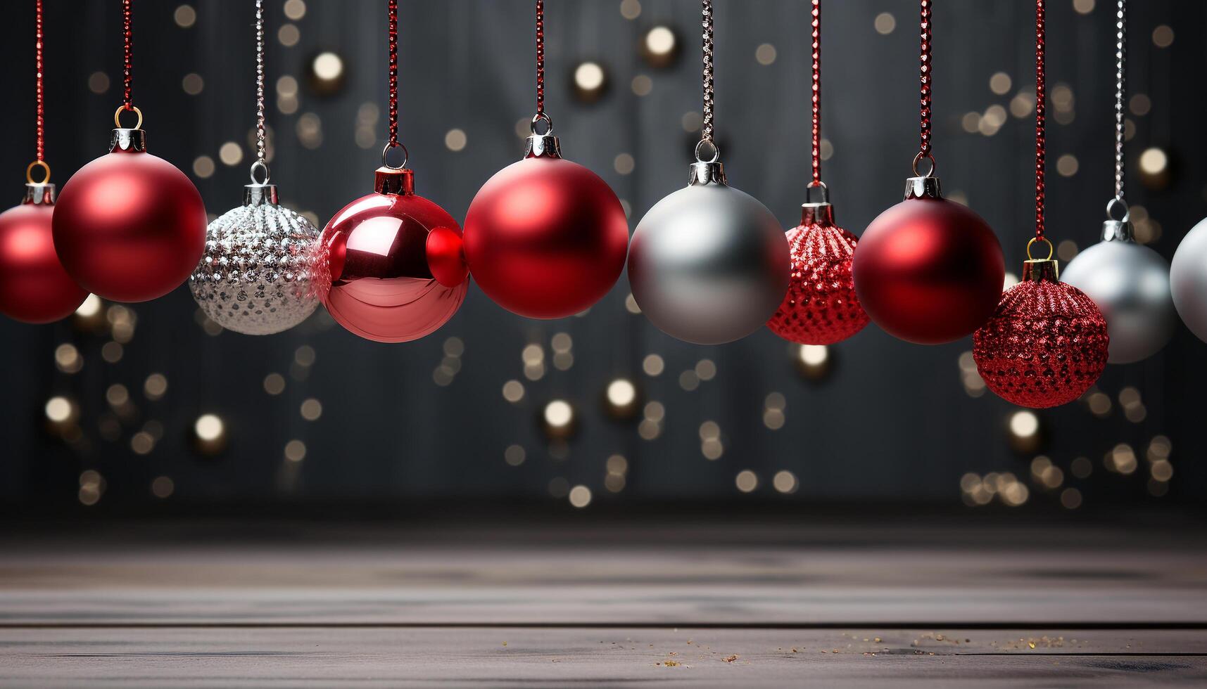 AI generated Winter celebration bright, shiny ornaments illuminate the Christmas tree generated by AI photo