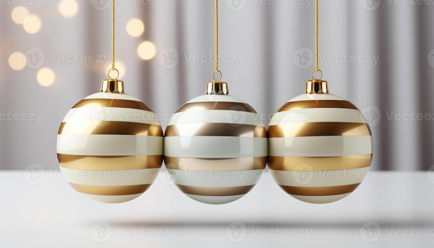 AI generated Shiny gold ornament hanging on Christmas tree, illuminating the season generated by AI photo