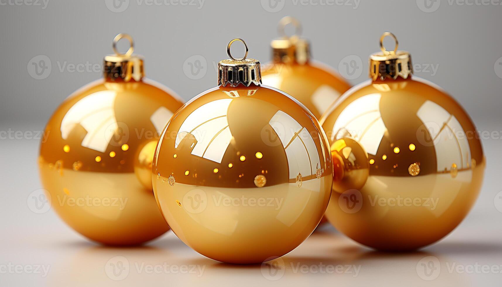 AI generated Shiny gold ornament illuminates winter celebration with vibrant decorations generated by AI photo