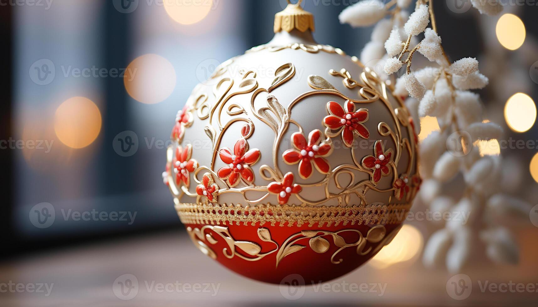 AI generated Christmas ornament glowing on tree, celebrating winter season generated by AI photo