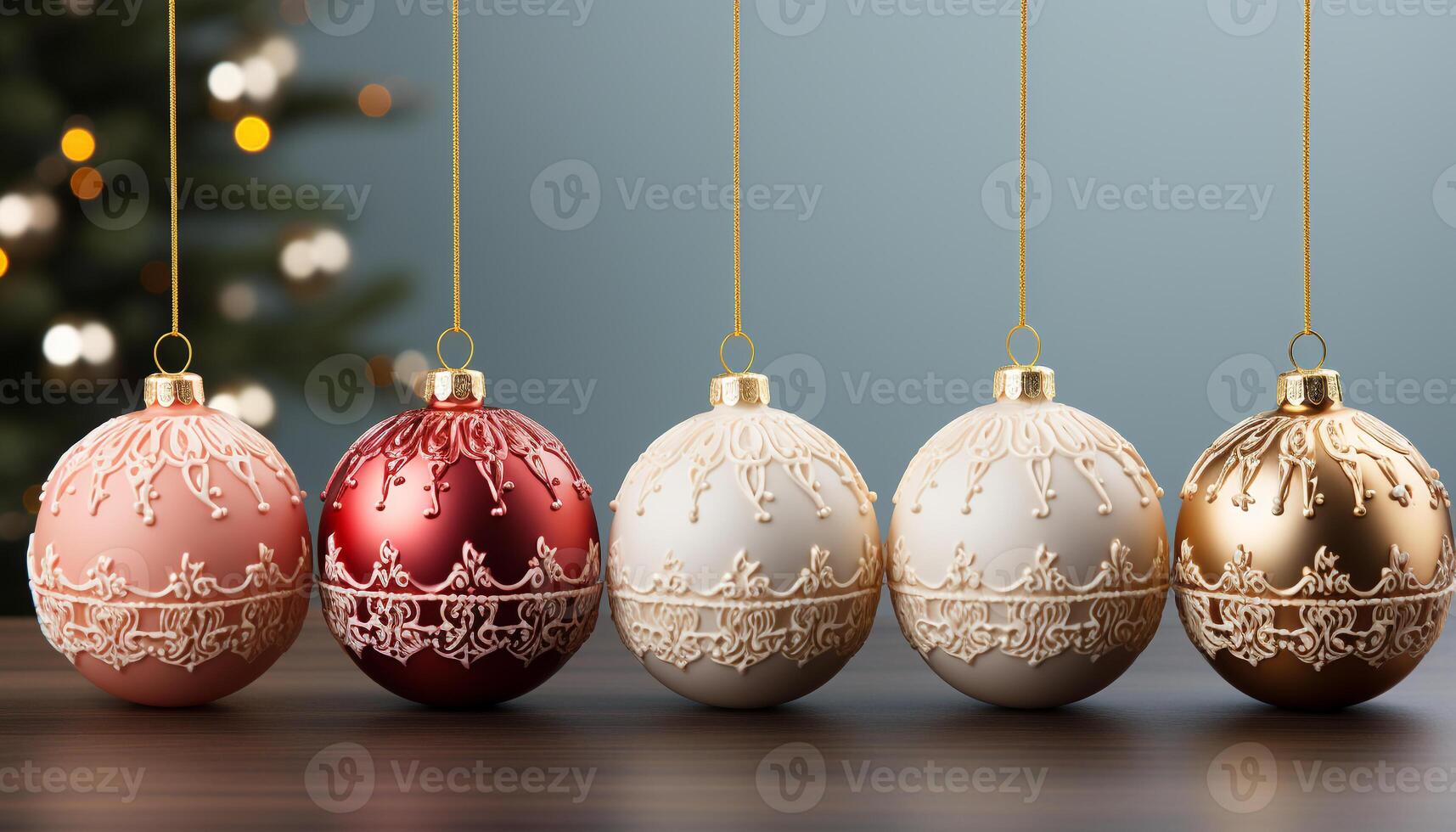 AI generated A glowing gold ornament decorates the Christmas tree backdrop generated by AI photo