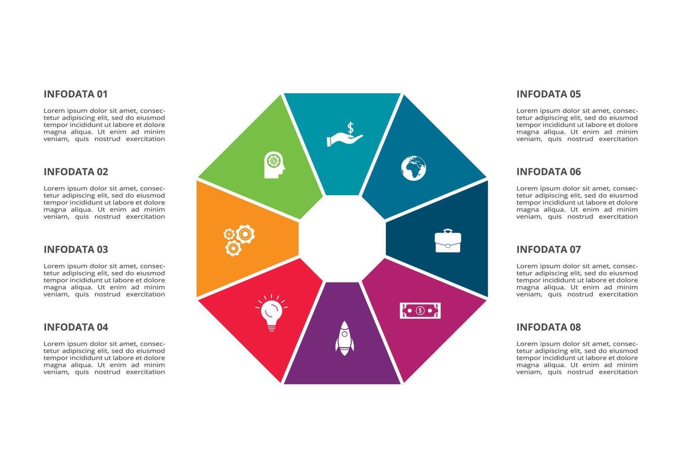 Circle elements of graph, diagram with 8 steps, options, parts or processes. Template for infographic, presentation. vector