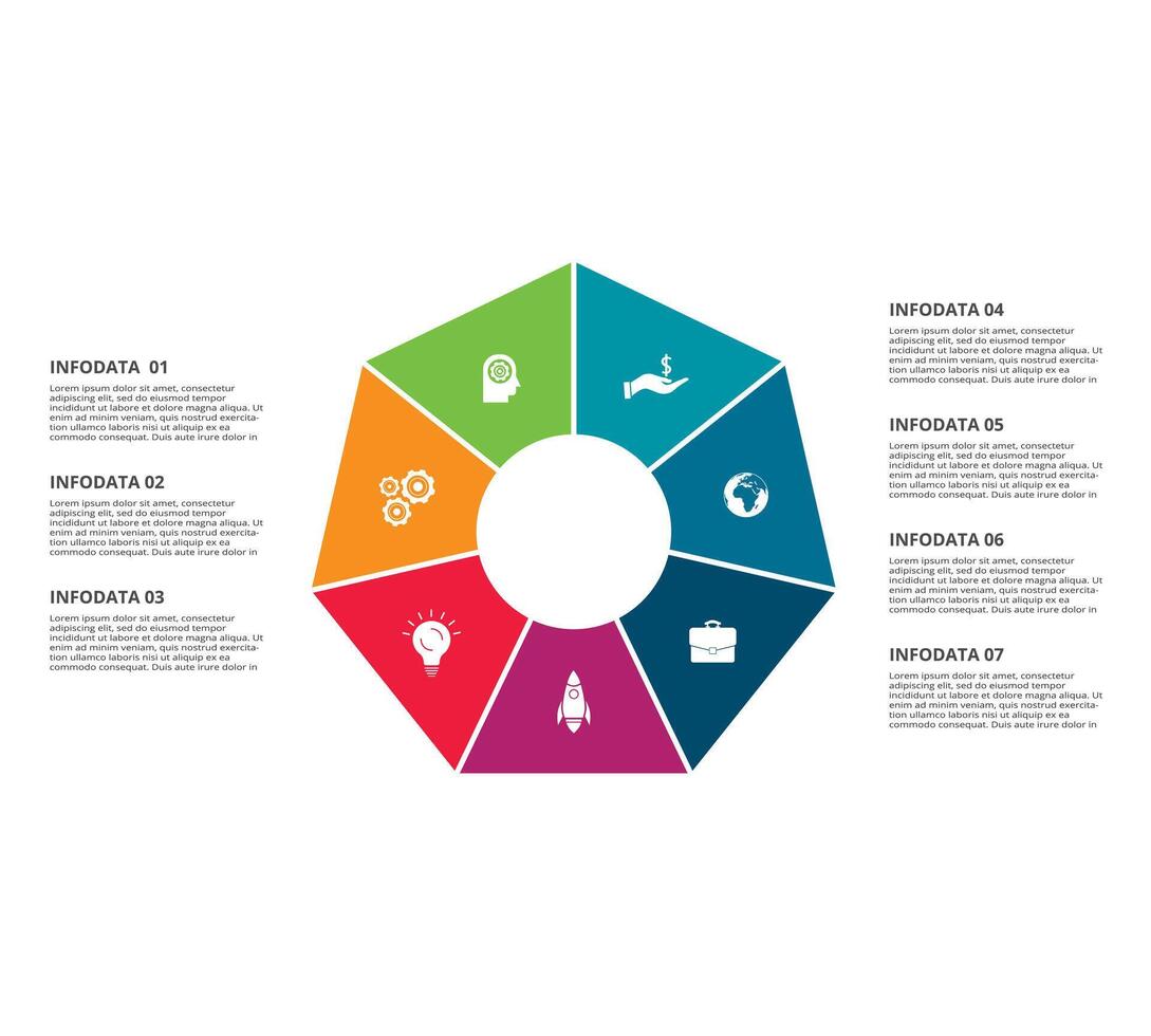Circle elements of graph, diagram with 7 steps, options, parts or processes. Template for infographic, presentation. vector