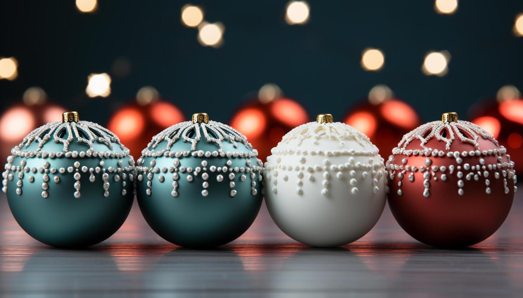 AI generated Shiny Christmas ornament glowing, illuminating winter night with gold glitter generated by AI photo