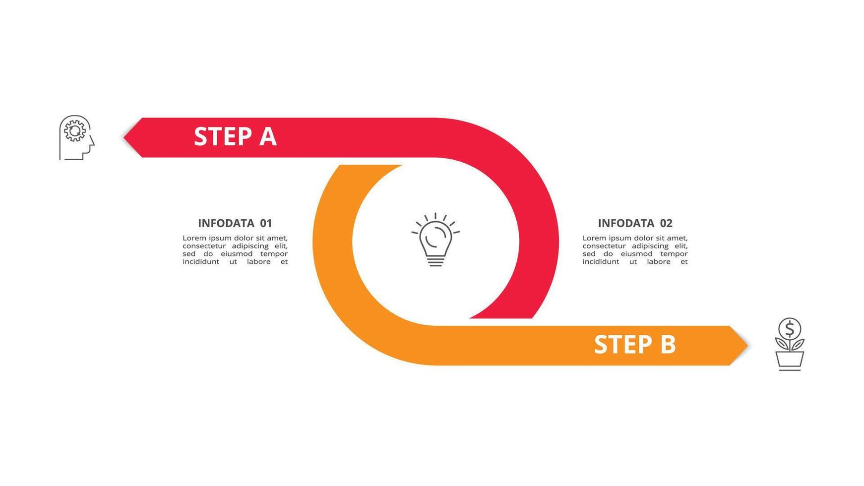 resumen flechas de grafico, diagrama con 2 pasos, opciones, partes o procesos. vector negocio modelo para presentación