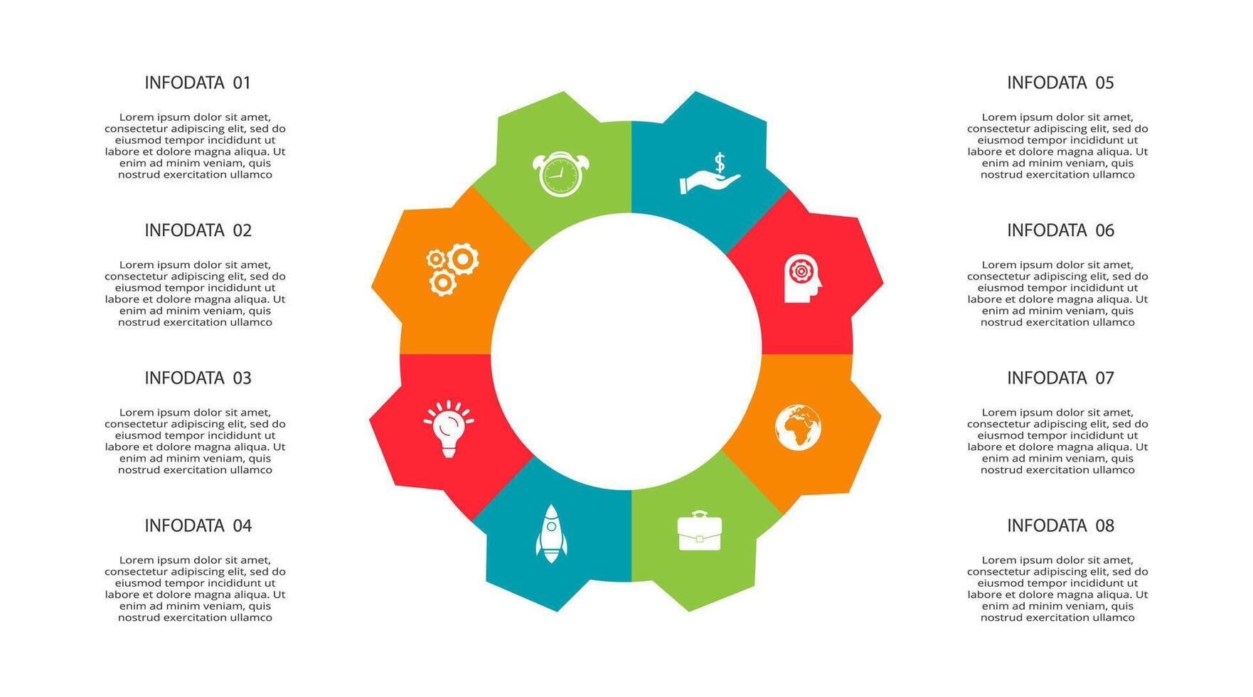 creativo concepto para infografía con 8 pasos, opciones, partes o procesos. negocio datos visualización vector