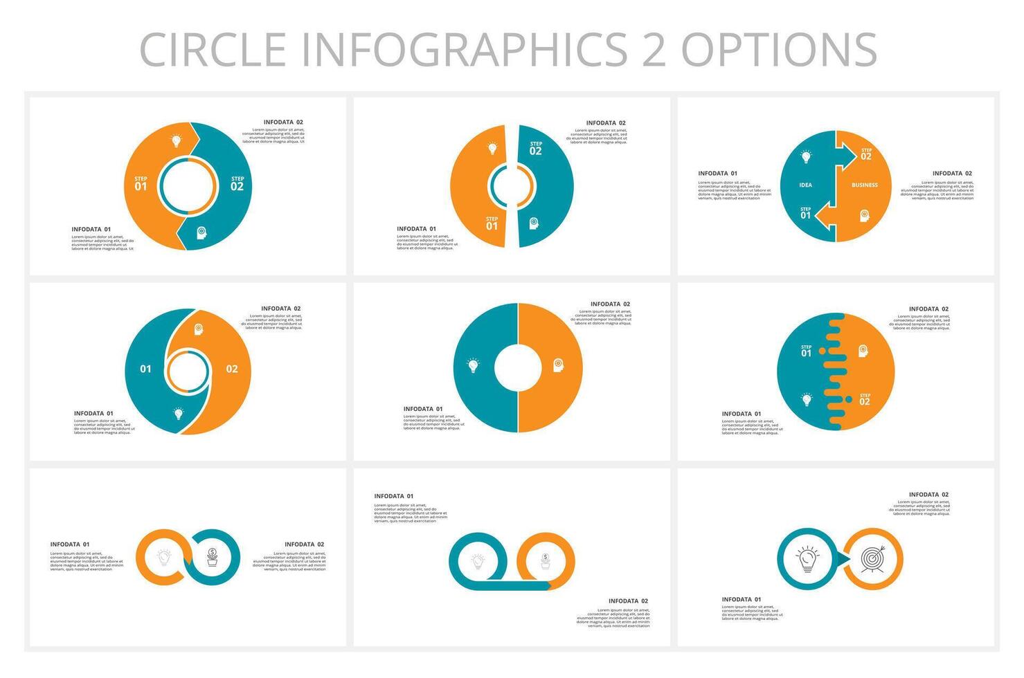 Set circle elements of graph, diagram with 2 steps, options, parts or processes. Template for infographic, presentation. vector